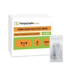 PSBM 1000 Pieces, 6" x 9", 2 Mil Clear Re-closable Bags with Hang Hole for Storage