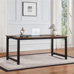 GlasFlength Desks Metal Frame Rustic Computer Desk Gaming Desk Home Office Desk Simple Design for Small Spaces, Brown, 70.87"*31.5"*29.13"