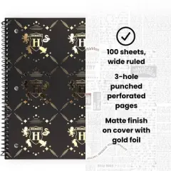 Yoobi Harry Potter 1 Subject Notebooks 8"x10.5" Wide Ruled with Pen Gold House Pride, School Supplies