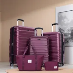 Gulches 5-Piece Expandable Hard PC Luggage Set, Wine Red, TSA Lock, Lightweight Rolling Luggage