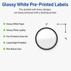 Avery Printable Round Labels, Double Black Border, 3" Diameter, Glossy White Round Labels, Permanent, Laser/Inkjet, 60ct, Great for Product Labels