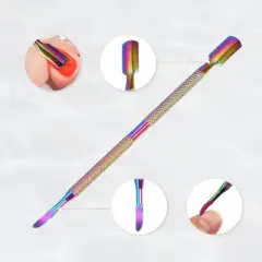 Unique Bargains Stainless Steel Double Head Cuticle Pusher Set Assorted Color 3 Pcs