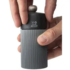 Peugeot | Line Salt Mill, Aluminum + Beechwood, Carbon, 12 cm - 5 in