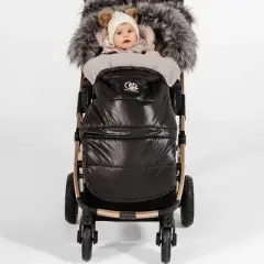 Cover Baby 0-3 Years Organic Premium Gray Wool Adjustable Footmuff in Pastel Black