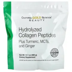 California Gold Nutrition Hydrolyzed Collagen Peptides with Turmeric, MCT, and Ginger, 14.1 oz (400 g)