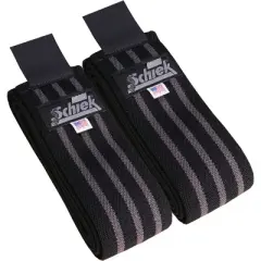 Schiek Sports Black Out Cotton Elastic Hook and Loop Knee Wraps - Black/Silver