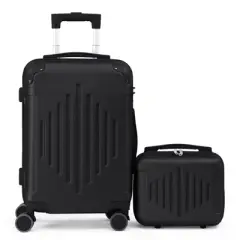 Karl Home 2 Piece Set ABS Trolley Cases striped Pattern Luggage (12in   20in) Black