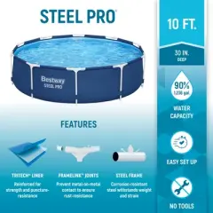 Bestway Steel Pro 10 Foot x 30 Inch Round Framed Above Ground Outdoor Backyard Swimming Pool Set with 330 GPH Filter Pump, Blue