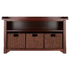 22.05" 4pc Milan Storage Hall Bench with Baskets Walnut - Winsome