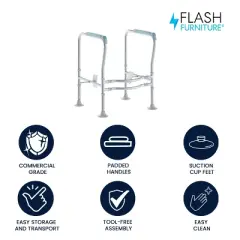Flash Furniture HERCULES Adjustable Toilet Safety Rail with Silver Steel Frame, Gray Padded Handles and Suction Cup Feet for Stability