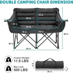 Docred Oversized Double Camping Chair, Folding 2 Person Camping Chair Loveseat, Lawn Chairs with Carrying Bag