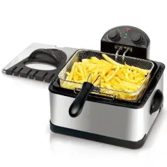 MegaChef 4.23qt Stainless Steel Electric Deep Fryer with Timer 965121819M: Oil Fryer, 1700W, Hand Wash, Silver