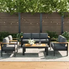 LayinSun 5 Pieces Aluminum Outdoor Patio Furniture Set with Coffee Table, Outside Metal Patio Conversation Sets with Deep Seating and Thick Cushions