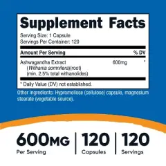 Nutricost Ashwagandha Herbal Supplement 600mg, 120 Capsules - Vegetarian, Non-GMO, Gluten Free, Ashwagandha Root