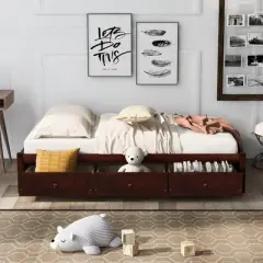 Twin Size Wood Platform Storage Bed with 3 Drawers-ModernLuxe