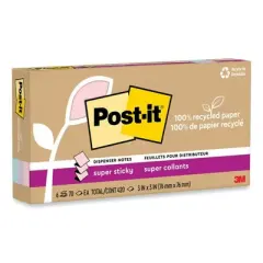 Post-it Notes Super Sticky 100% Recycled Paper Super Sticky Notes, 3" x 3", Wanderlust Pastels, 70 Sheets/Pad, 6 Pads/Pack