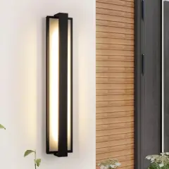 Rennnsan Morrova 16"-24"H Hardwired Rectangle Aluminum Modern LED Dimmable Outdoor Wall Sconce in Black