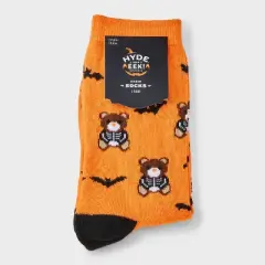 Women's Teddy Bear Skeleton Halloween Crew Socks - Hyde and EEK! Boutique&trade; Orange/Black 4 - 10