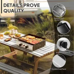 ROVSUN 2 Burner Portable Propane Griddle, 20,000 BTU Tabletop Flat Top Gas Grill with Ignition & Regulator for Outdoor Camping BBQ Picnicking