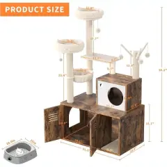 Cat Litter Box Enclosure with Wooden Cat Washroom Furniture, Barn Door, Pet House, Fits Most Litter Boxes
