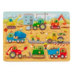 B. toys Peg Puzzles 2pk Peek & Explore - Construction Trucks & Barnyard - 18pc
