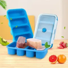 Silicone Freezer Tray Soup,4 Cubes Food Freezing Container Molds, With Lid Frozen Packaging Box