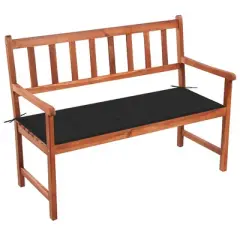 vidaXL Outdoor Patio Bench Wooden Garden Bench with Cushion Solid Wood Acacia - Black 47.2" x 19.7" x 1.6"