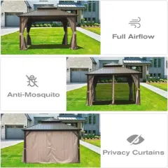 12X16 FT Outdoor Hardtop Gazebo,Gazebo With Galvanized Steel Double Roof Canopy And Curtains,Aluminum Metal Permanent Gazebo-Coolbibila