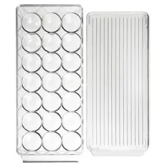iDESIGN Plastic Egg Holder Fridge Organizer with Front Handle Clear: Kitchen Storage, 15" Depth, 6" Width, Spot Clean