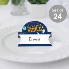 Big Dot of Happiness Blast Off to Outer Space - Rocket Ship Baby Shower or Birthday Party Tent Buffet Card - Table Setting Name Place Cards - 24 Ct