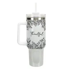 Elanze Designs Thankful Autumn Harvest Leaves 40 oz. Stainless Steel, Large Water Bottle Coffee Mug, Spill & Leak Resistant, Thermal Travel Tumbler
