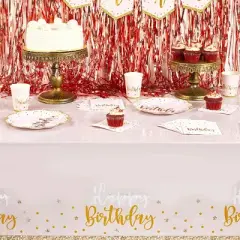 Sparkle and Bash 3 Pack Pink and Gold Plastic Party Tablecloth, Happy Birthday (54x108 In)