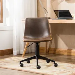 KTMBDW Small Office Desk Chair with Wheels Armless Comfy Computer Chair with Lumbar Support, PU Leather Adjustable Height 360&deg; Rolling Swivel