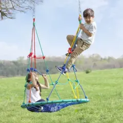 HearthSong 40-Inch 2-in-1 Colorful Steel Frame Rope Swing with Climbing Ropes