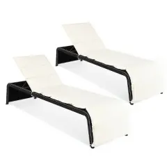 Tangkula 2PCS Adjustable Rattan Recliner Chaise Lounge Chair w/ Cushion Outdoor Patio