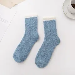 Anna-Kaci 4-Pair Plush Cozy Fuzzy Socks with Contrast Cuffs for Winter Indoor Warmth