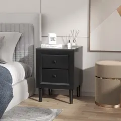 Costway Nightstand End Bedside Coffee Table Wooden Leg Storage Drawers Black\Grey