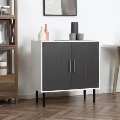 HOMCOM 2-Door Storage Cabinet with Adjustable Shelf, Free Standing Accent Sideboard and Buffet for Kitchen or Hallway, Grey / White