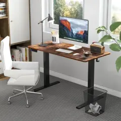 Costway 48'' x 24'' Electric Standing Desk Height Adjustable with 3 Memory Heights & 2 Cable Management Holes Natural White/Rustic Brown/Natural