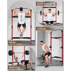Folding Squat Rack Wall Mounted for Home Gym Garage, 1000 Pounds Capacity, 2.36" x 2.36" Power Rack with Pull Up Bar, J-Hooks and 360&deg; Landmine