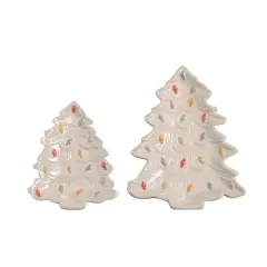 Transpac Ceramic Christmas Tree Plates Set of 2 Festive Home Decorations for Dining and Holiday Celebrations