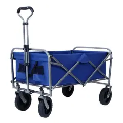 YONWAY Collapsible Utility Wagon Cart, Beach Wagon,Utility Cart Adjustable Handle 29-39 inch, Heavy-Duty Steel Frame, with Cup Holders,Blue