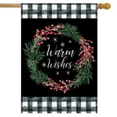 Warm Wishes Wreath Burlap Winter Christmas House Flag 40" x 28" Briarwood Lane