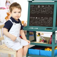 Costway 3 in 1 Double-Sided Wooden Kid's Art Easel Whiteboard