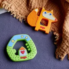 HABA Silicone Teethers for Babies 6-18 Months - Dreamland Design Silicone Teether Ring and Grasping Toy, Dishwasher Safe Baby Essentials
