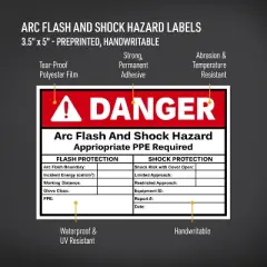 Avery Arc Flash/Shock Danger Labels, Waterproof, UV Resistant, Preprinted, Handwrite-Only, 3.5" x 5", 20 Warning Decal Labels