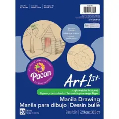 UCreate&reg; Drawing Paper, Manila, Standard Weight, 9" x 12", 50 Sheets Per Pack, 12 Packs