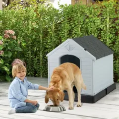 Tangkula Dog House Pet Puppy Shelter Waterproof Indoor/Outdoor Ventilate Gray
