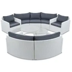 9 PCS Outdoor Half-moon Patio Wicker Sofa Set, Patio PE Rattan Conversation Set with Table-ModernLuxe