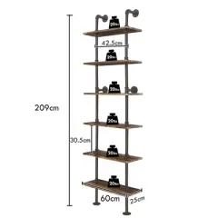 Costway 6-Shelf Rustic Pipe Shelving Unit, Vintage Industrial Pipe Wall Shelf Brown